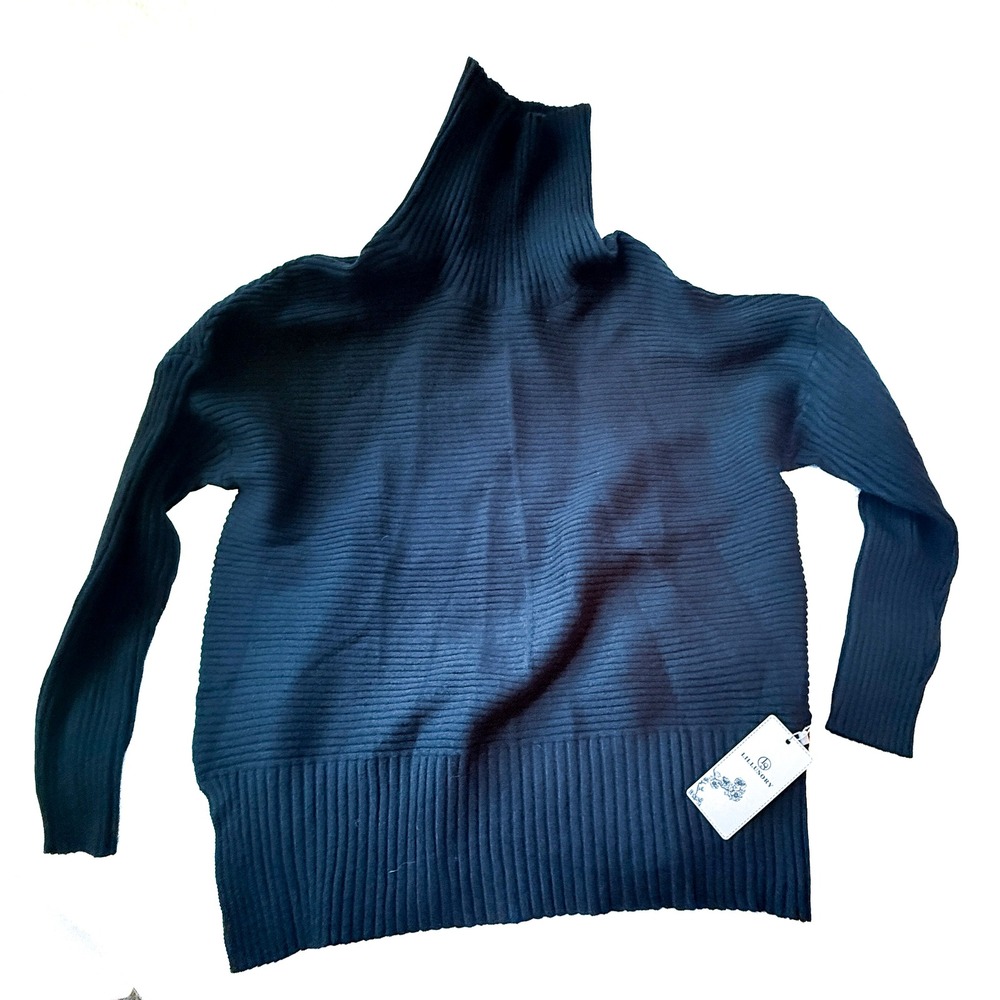LILLUSORY Black Ribbed Turtleneck Sweater Womens M Oversized Batwing NWT